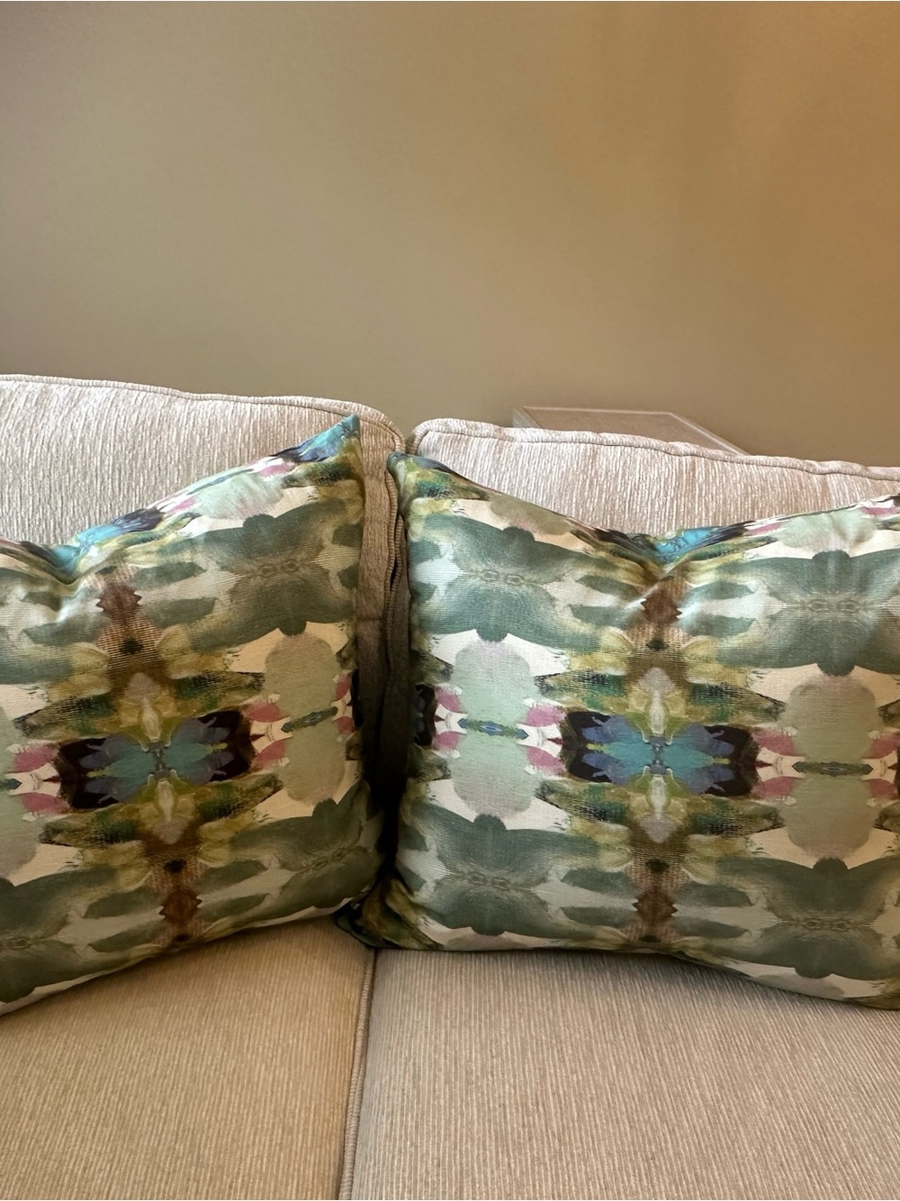Green Abstract Watercolor Decorative Pillow Pair - Laura Park, 24”